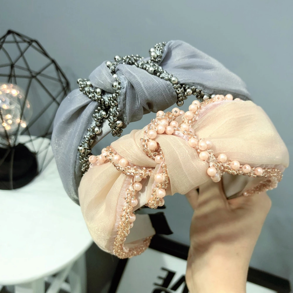 B057 hair band, women's pearl headband, headwear, hair pressing, knotting, sweet, anti-slip, hair tie, hemlock, trendy and simple hair band wholesale details Picture