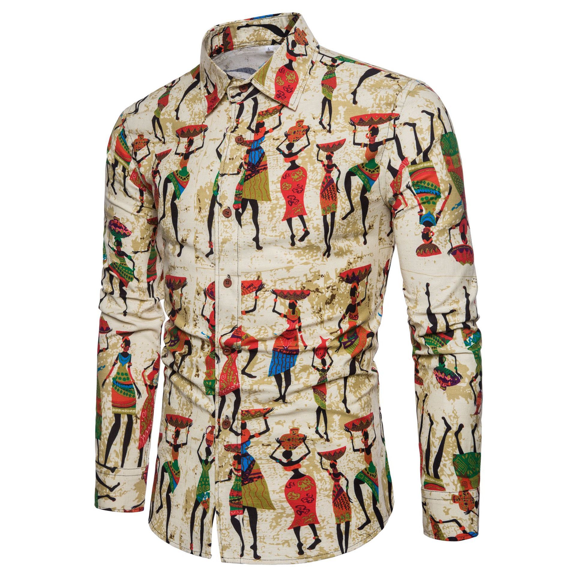 In stock all year round. The 2019 new men's trendy patterned long-sleeved shirts for foreign trade are fashionable and casual. The club's floral shirts are selling well Item Picture