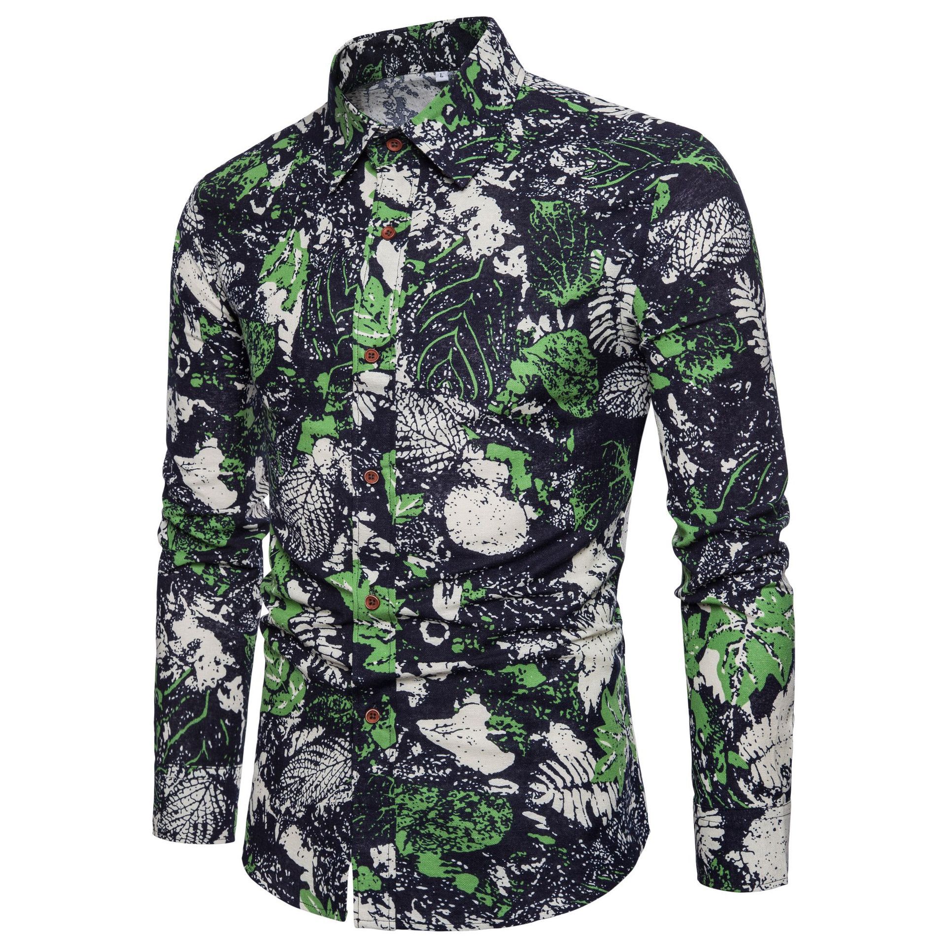In stock all year round. The 2019 new men's trendy patterned long-sleeved shirts for foreign trade are fashionable and casual. The club's floral shirts are selling well Application Scenario