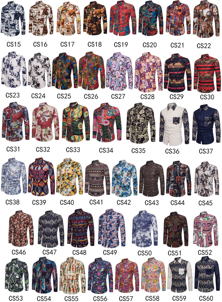 In stock all year round. The 2019 new men's trendy patterned long-sleeved shirts for foreign trade are fashionable and casual. The club's floral shirts are selling well
