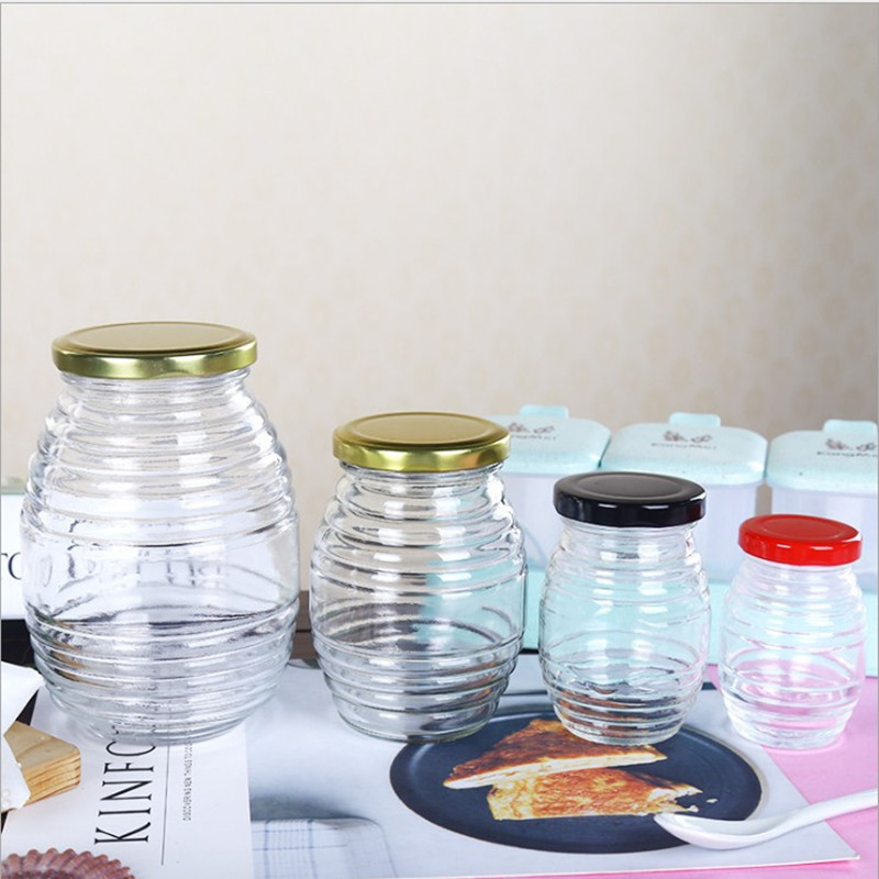 Threaded glass honey jar glass sealed storage jar jam jar in separate bottles