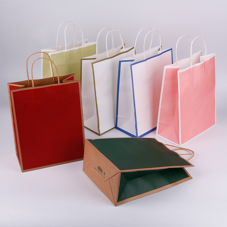 Kraft paper hand-held gift paper bags customized clothing shopping paper bags food takeout packaging bags customized printing logo details Picture
