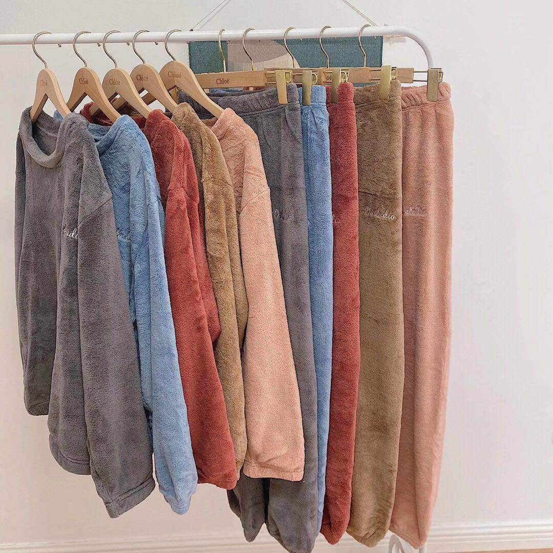 Autumn and winter fairy Warm Set, loose and lazy home wear, versatile casual coral fleece women's pajamas