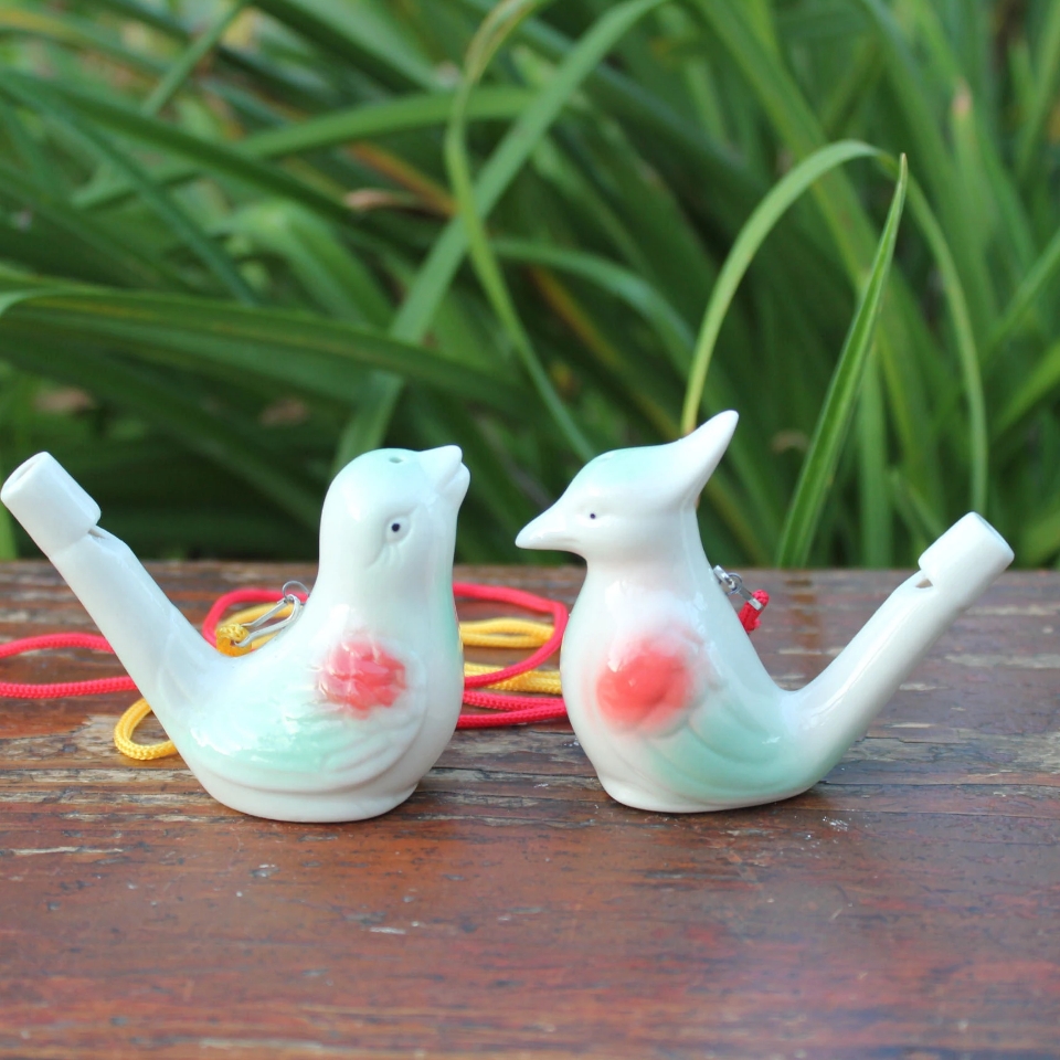 Creative ceramic waterbird whistles with lanyards, large peacock lark music bird whistles, tourist attraction street stall souvenirs details Picture