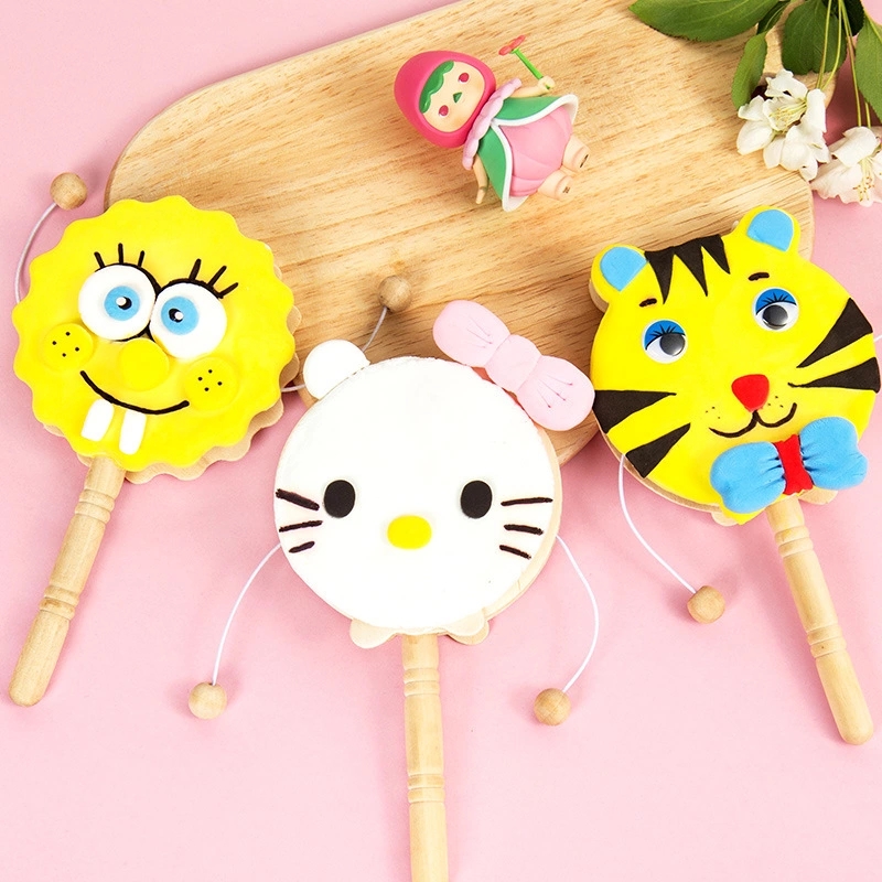Wooden rattle drum, white body, children's hand-painted toys, DIY creative art for kindergartens, graffiti painting full figure