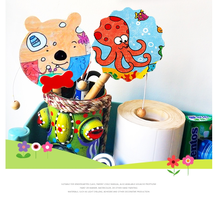 Wooden rattle drum, white body, children's hand-painted toys, DIY creative art for kindergartens, graffiti painting Specification drawing