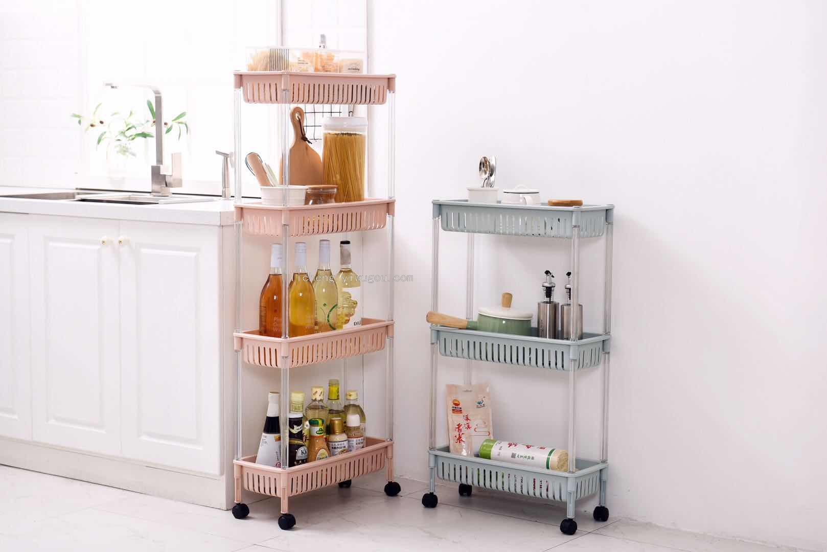35823 New Model bathroom storage rack with plastic wheels and three layers Specification image