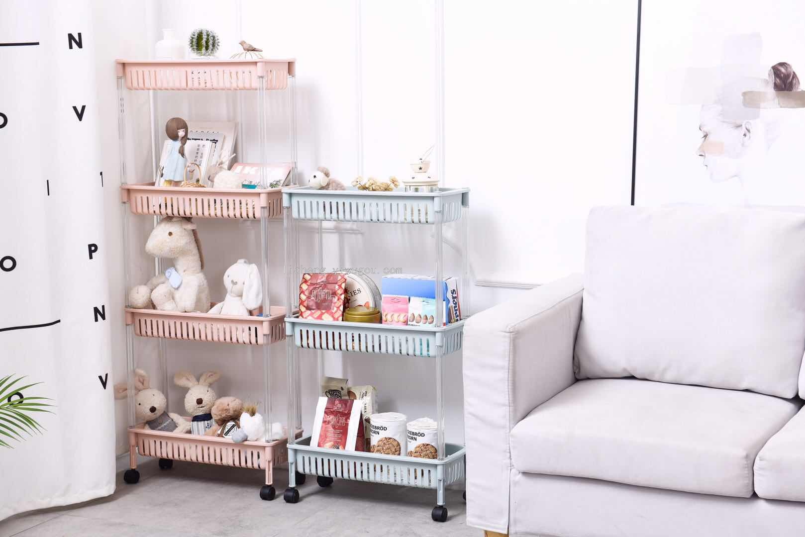 35823 New Model bathroom storage rack with plastic wheels and three layers Application Scenario