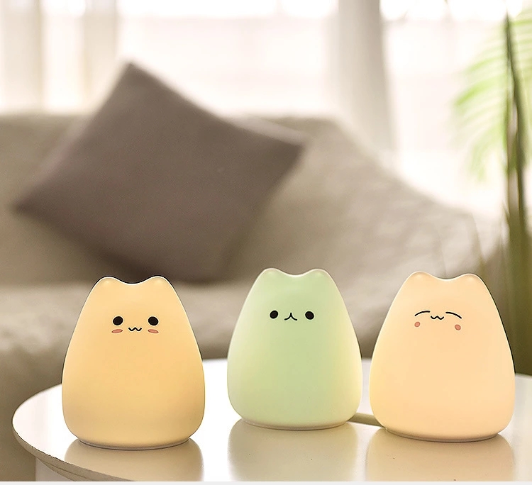 Creative cute cat silicone lamp, seven-color color-changing stress-relieving LED table lamp, children's atmosphere romantic night light gift h Item Picture