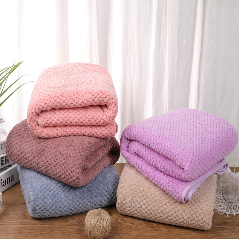 厂家阳离子珊瑚绒菠萝格浴巾水波纹70*140柔软吸水成人外贸沙滩巾