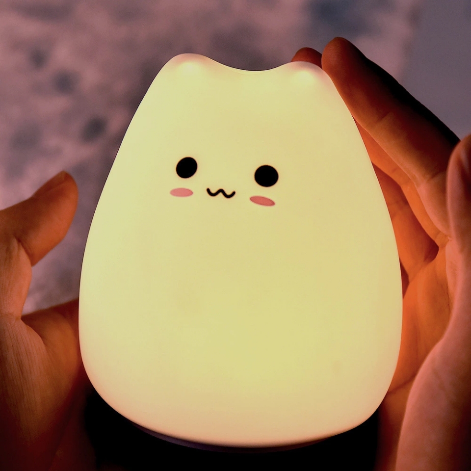 Creative cute cat silicone lamp, seven-color color-changing stress-relieving LED table lamp, children's atmosphere romantic night light gift h details Picture