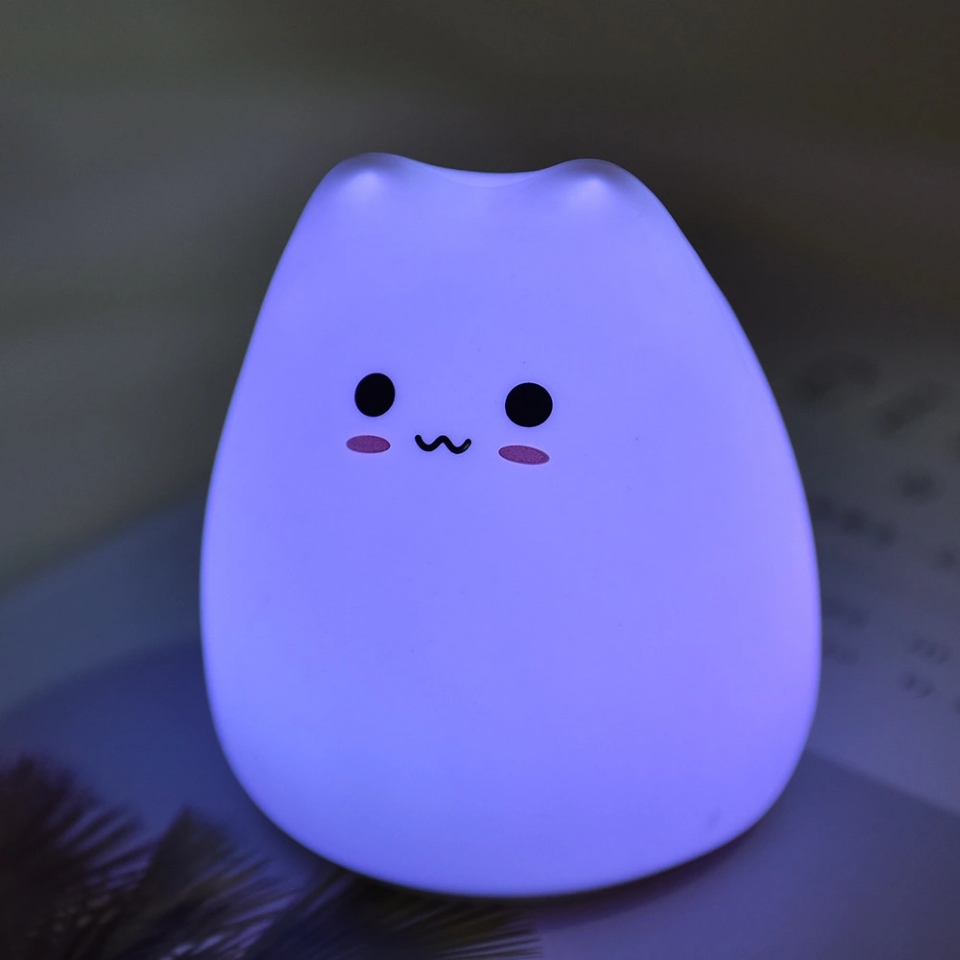 Creative cute cat silicone lamp, seven-color color-changing stress-relieving LED table lamp, children's atmosphere romantic night light gift h Specification drawing