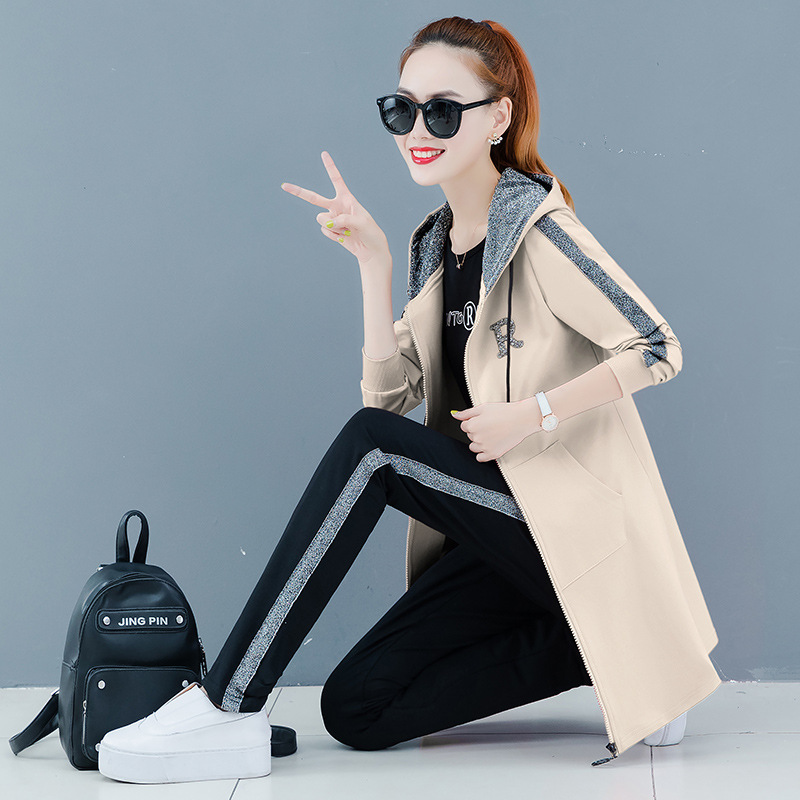 Women's Spring/Autumn 2020 new loose and fashionable sweatshirt three-piece set, large-sized long-sleeved running casual wear Item Picture