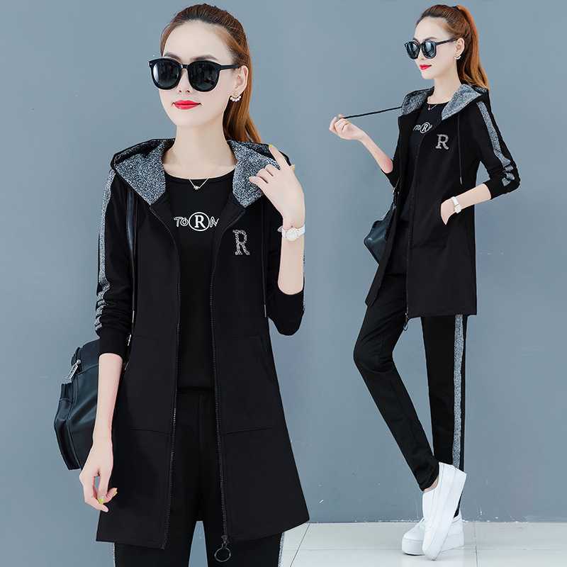 Women's Spring/Autumn 2020 new loose and fashionable sweatshirt three-piece set, large-sized long-sleeved running casual wear