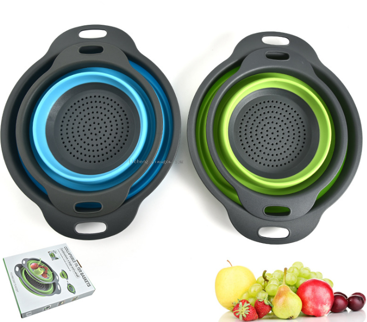 Folding draining basket, kitchen telescopic storage basket, plastic silicone fruit basket, vegetable washing basket Specification image