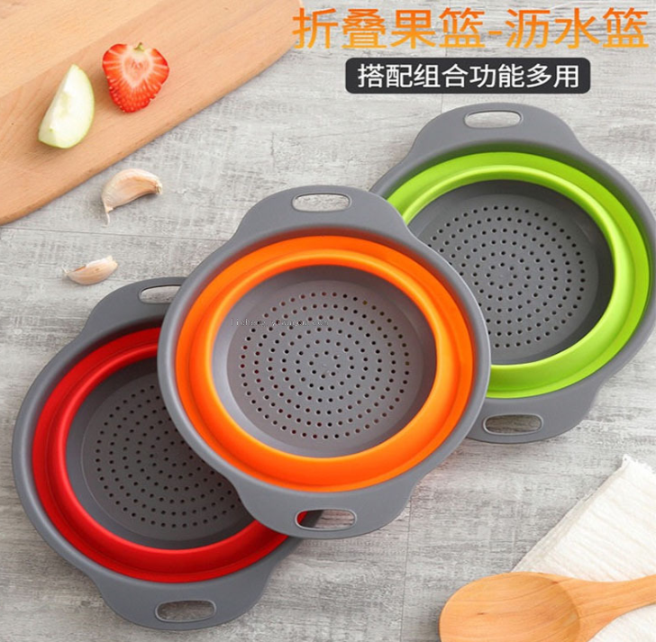 Folding draining basket, kitchen telescopic storage basket, plastic silicone fruit basket, vegetable washing basket Application Scenario