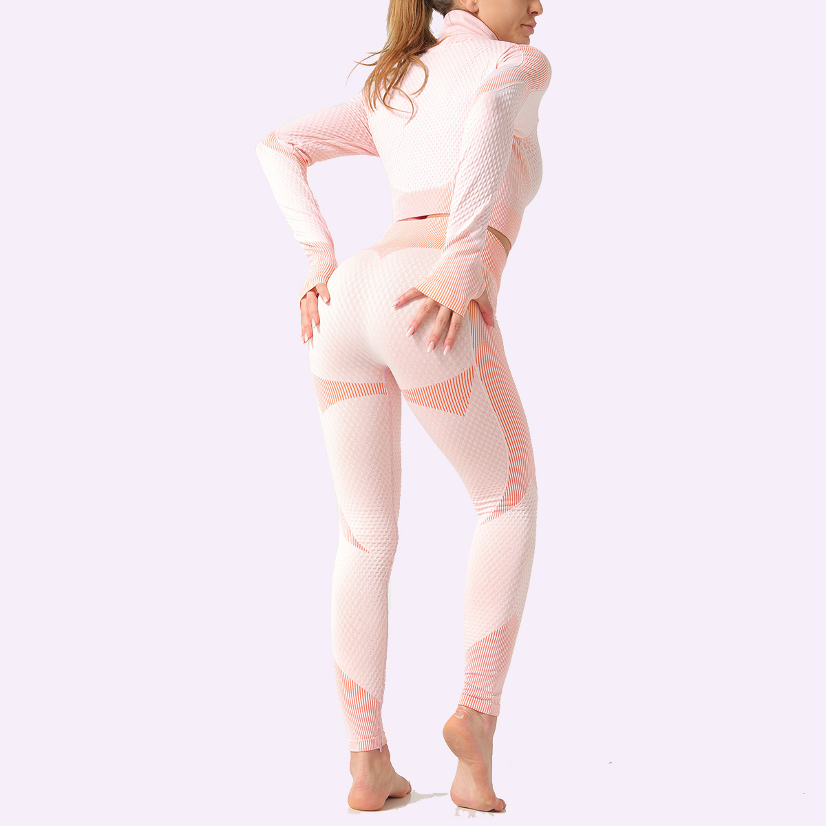 Cross-border European and American jacquard seamless zipper yoga wear set, women's knitted hip-lifting elastic fitness pants, sports yoga wear Item Picture
