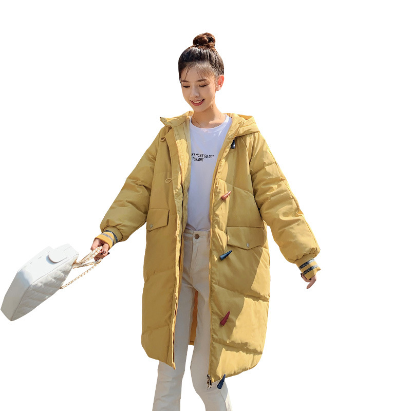 The 2020 winter new Korean style fashionable loose slimming mid-length hooded cotton-padded jacket with horn buttons for women Item Picture