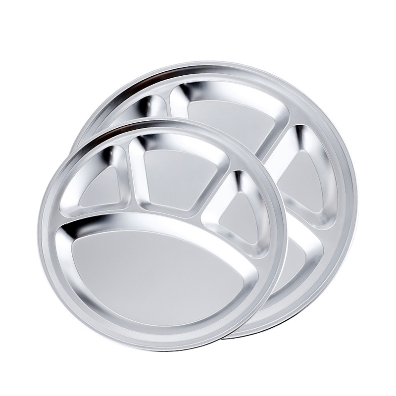Mutual distribution of round stainless steel plates, 4-compartment bear paw plates, 4-compartment fast food plates, and partitioned restaurant and cafeteria plates Item Picture