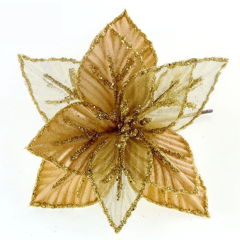 圣诞花金粉花圣诞树花环壁挂装饰配件仿真花假花金葱粉镂空花产品图