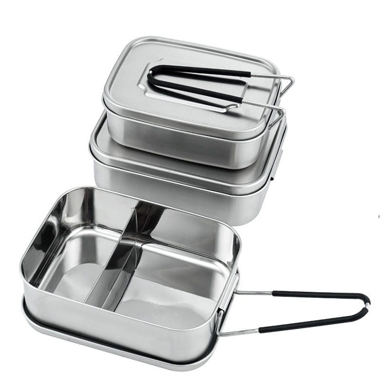 304 stainless steel square lunch box, school and work lunch box, canteen compartment-separated portable and multi-specification lunch box details Picture