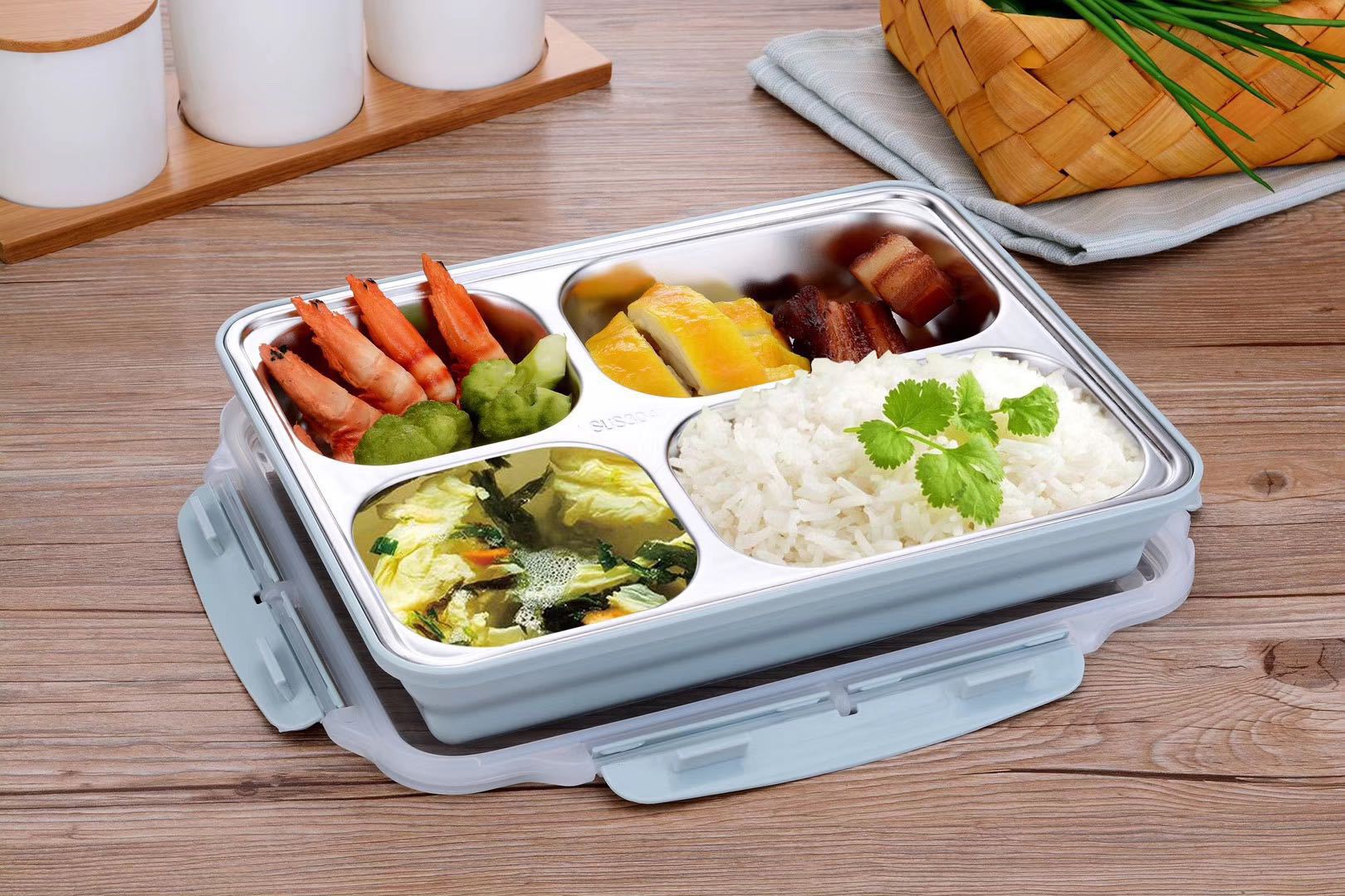 304 stainless steel insulated lunch box, square student plate with lid, adult large-capacity water-filled insulated lunch box details Picture