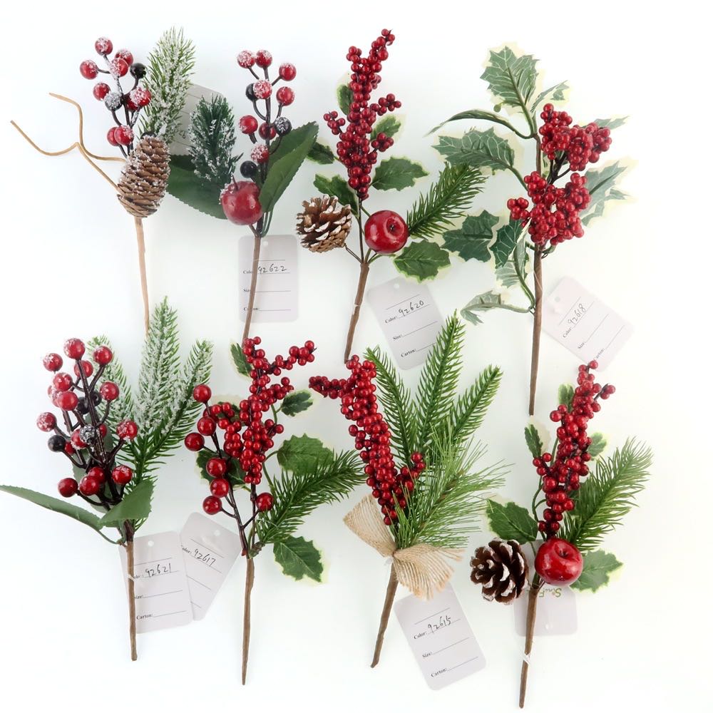 Simulation flower mini pine needles small red fruit flower arrangement accessories Christmas decoration berry plug-in manufacturers direct sales thumbnail