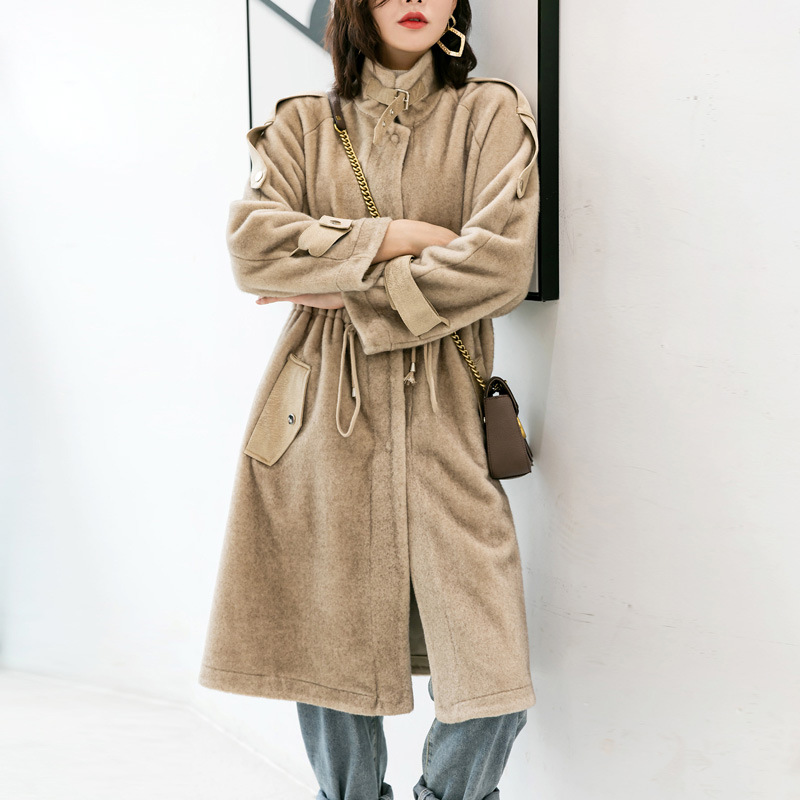 2020 Winter Golden mink waist-cinched stand-up collar composite fur integrated mid-length mink fur coat, windbreaker for women