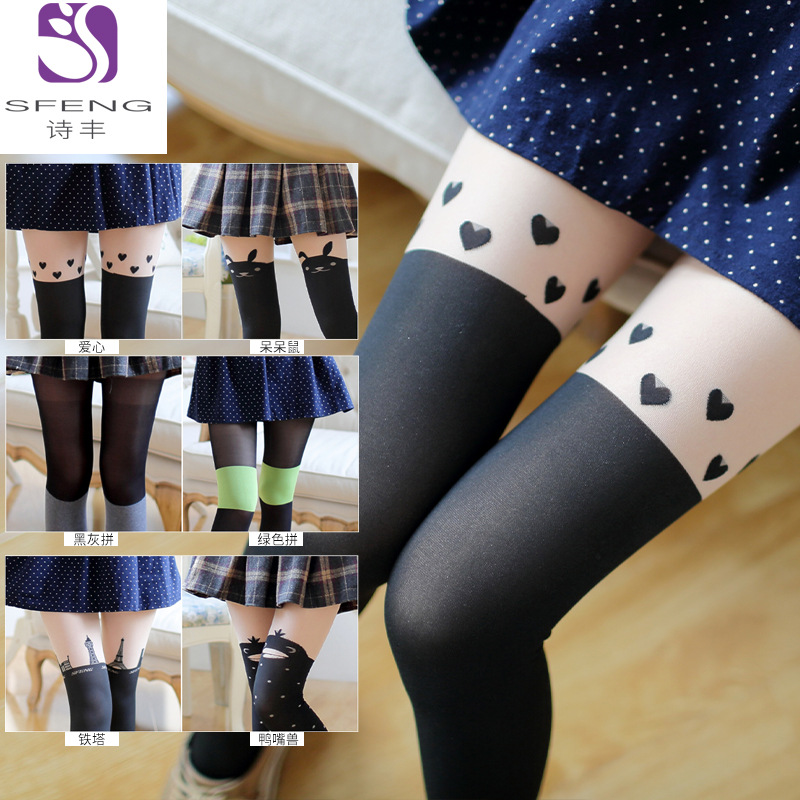 Yan spring summer autumn tying socks rabbit tower love pattern silk stockings stockings stockings stockings stockings stockings lolita customized