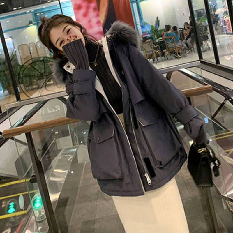 Women's mid-length down jacket 2020 Winter new style Korean version fashionable fox fur large collar loose down jacket Specification image