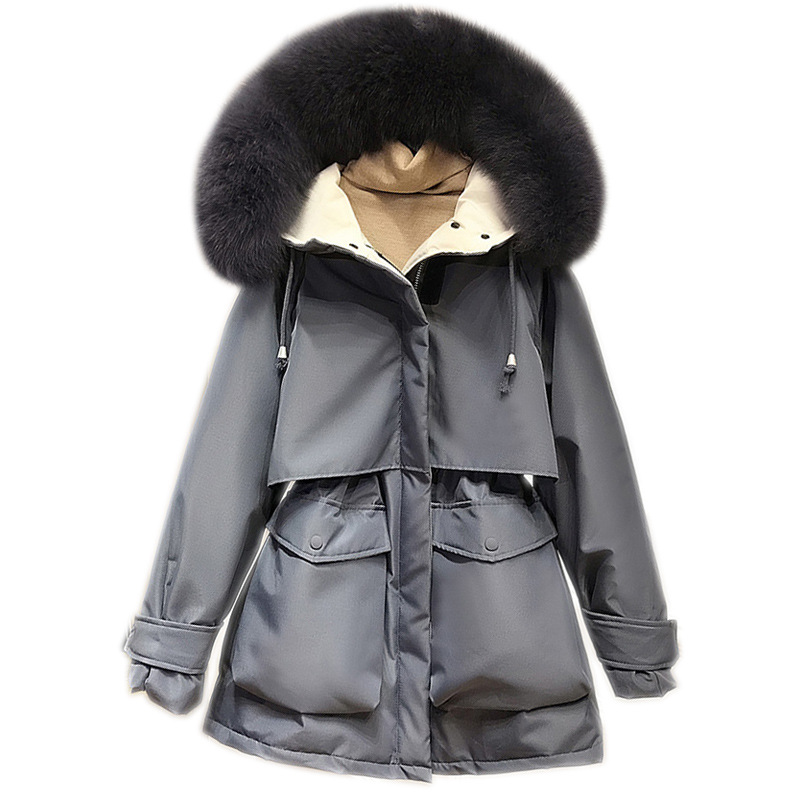 Women's mid-length down jacket 2020 Winter new style Korean version fashionable fox fur large collar loose down jacket Item Picture