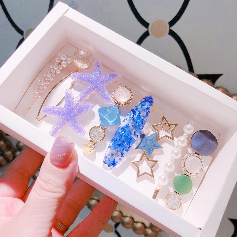 Bestseller Deep Sea Mermaid ~ Korean retro Pearl Marble Pattern duckbill clip ins side clip Set wholesale Specification drawing
