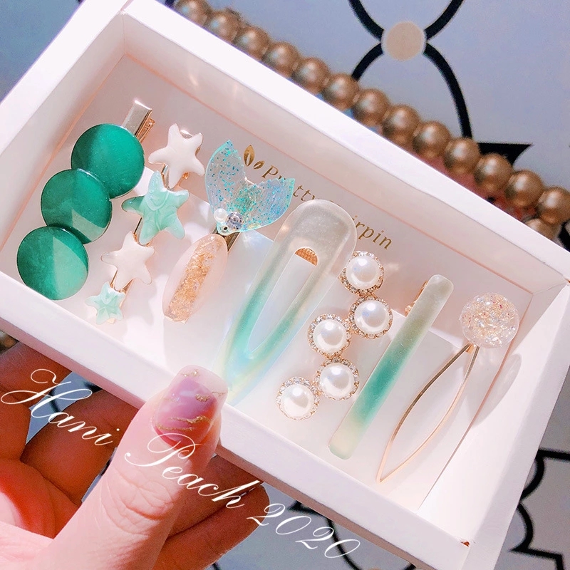Bestseller Deep Sea Mermaid ~ Korean retro Pearl Marble Pattern duckbill clip ins side clip Set wholesale full figure