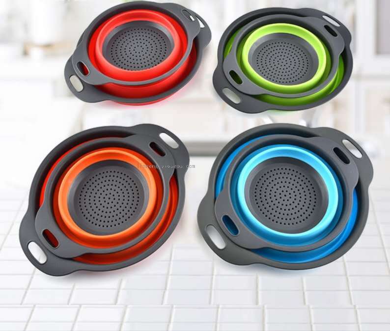 Folding draining basket, kitchen telescopic storage basket, plastic silicone fruit basket, vegetable washing basket Item Picture