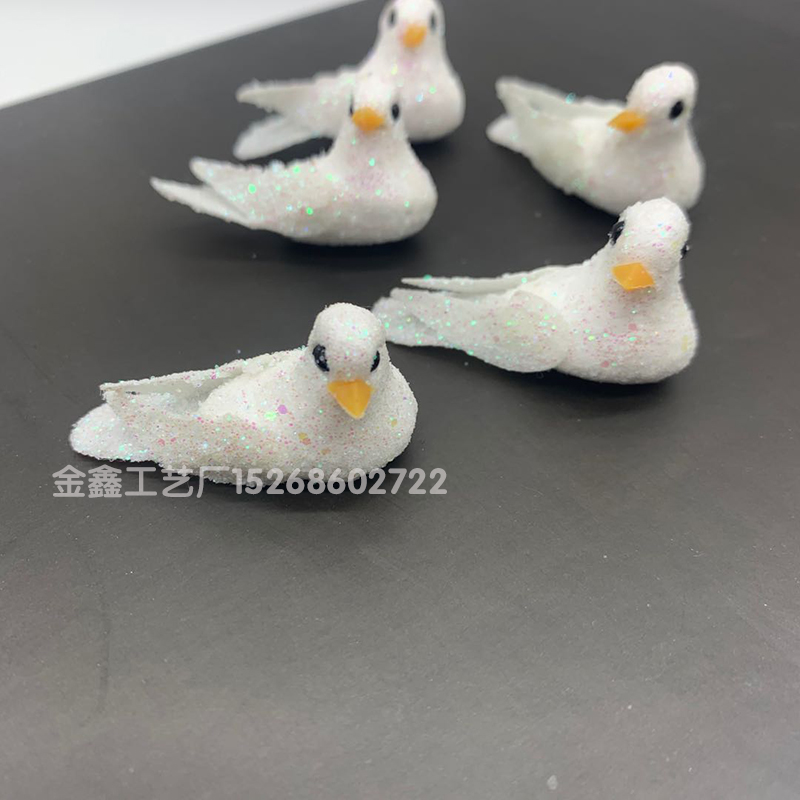泡沫仿真小鸟粘金粉古风汉服头饰发簪饰品配件手工DIIY和平鸽肥啾