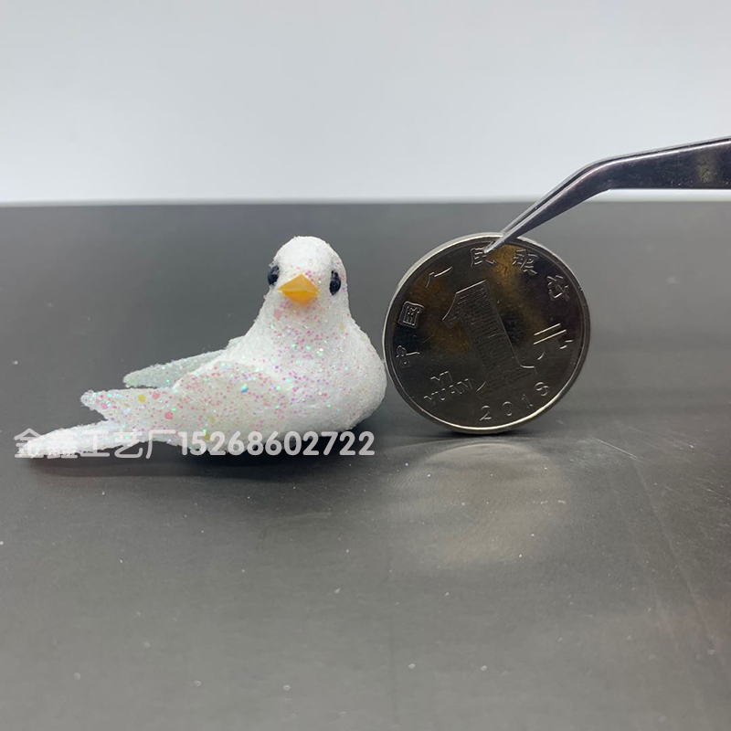 泡沫仿真小鸟粘金粉古风汉服头饰发簪饰品配件手工DIIY和平鸽肥啾白底实物图