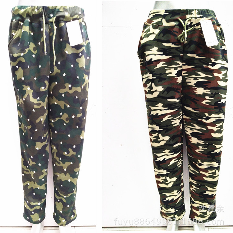 For middle-aged and elderly women in autumn and winter, add fat, oversized, brushed, drawstring camouflage pants, and add fleece milk silk casual leggings for small feet Specification image