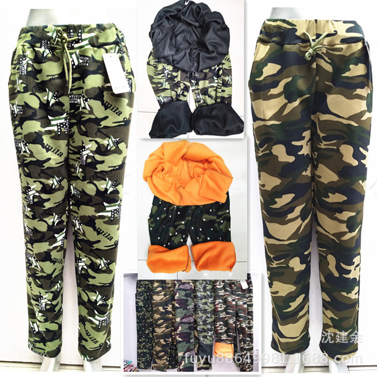 For middle-aged and elderly women in autumn and winter, add fat, oversized, brushed, drawstring camouflage pants, and add fleece milk silk casual leggings for small feet