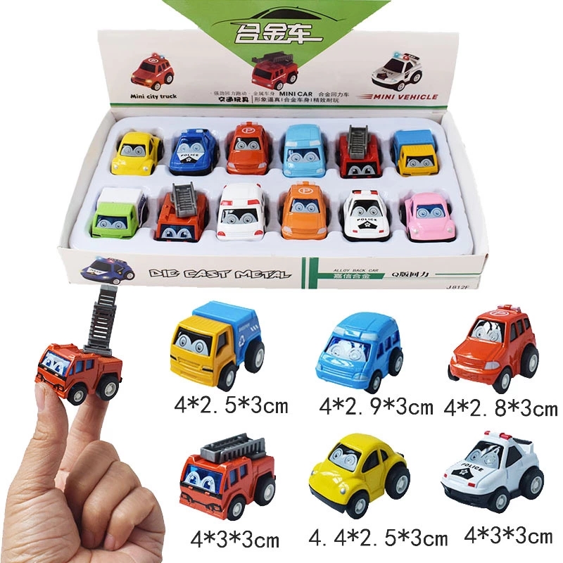 A box of 12 children's alloy toy cars, mini Q-version cartoon toy cars, pocket toys for kids full figure