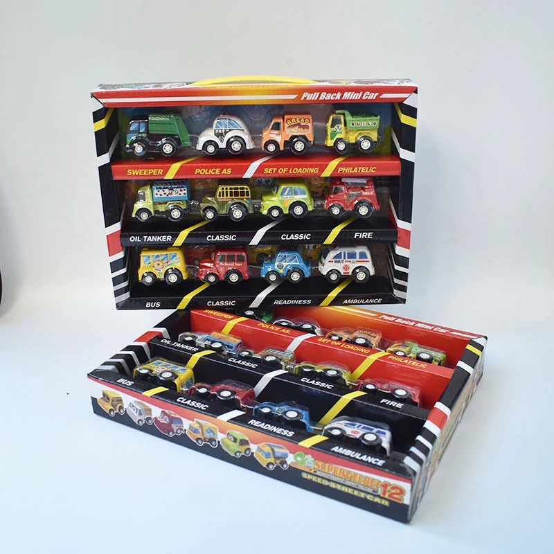 Wholesale of 12 sets of mini car toys, children's cartoon pocket cars about 5 centimeters long Item Picture