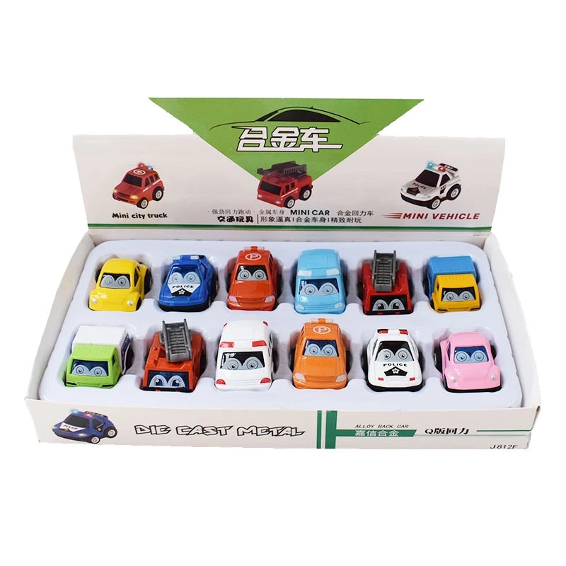 A box of 12 children's alloy toy cars, mini Q-version cartoon toy cars, pocket toys for kids Specification drawing
