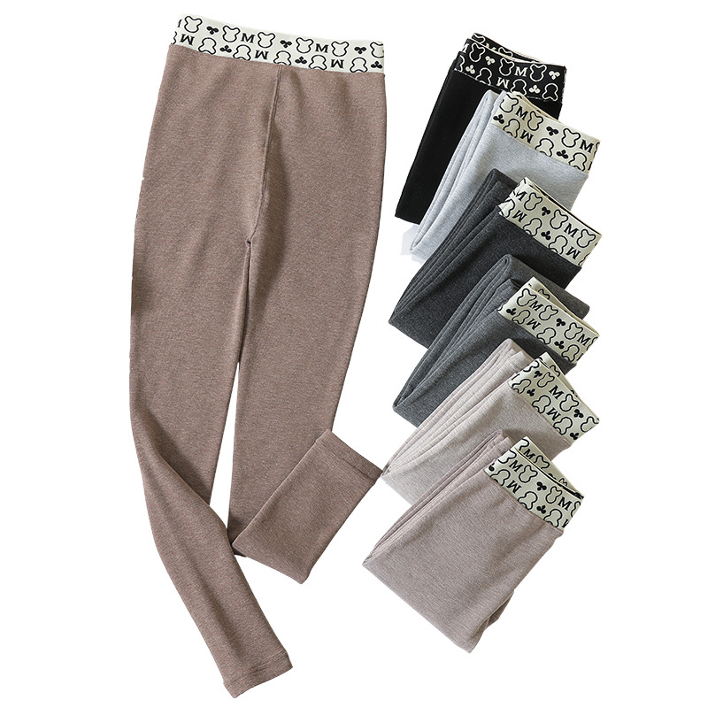 Fleece letter high-waisted cotton pencil pants for women's outerwear, autumn and winter slimming skinny pants, cartoon waist and toe leggings Item Picture