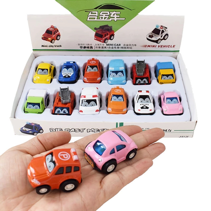 A box of 12 children's alloy toy cars, mini Q-version cartoon toy cars, pocket toys for kids details Picture