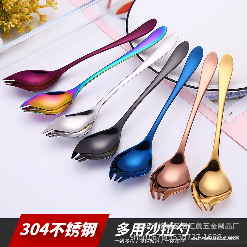 304 stainless steel salad fork, creative spoon fork, instant noodle cup matching fork, fruit fork, Western tableware wholesale details Picture