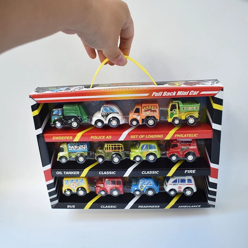 Wholesale of 12 sets of mini car toys, children's cartoon pocket cars about 5 centimeters long full figure