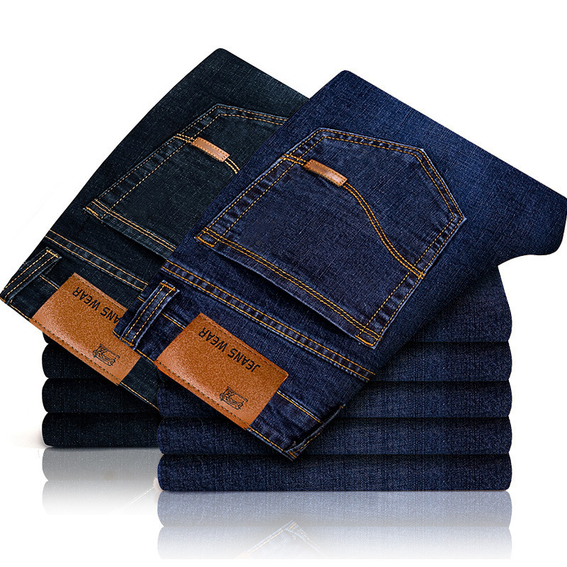 Spring and summer collection of men's slim-fit straight-leg brushed white denim trousers and men's casual large-sized loose stretch pants are trendy details Picture