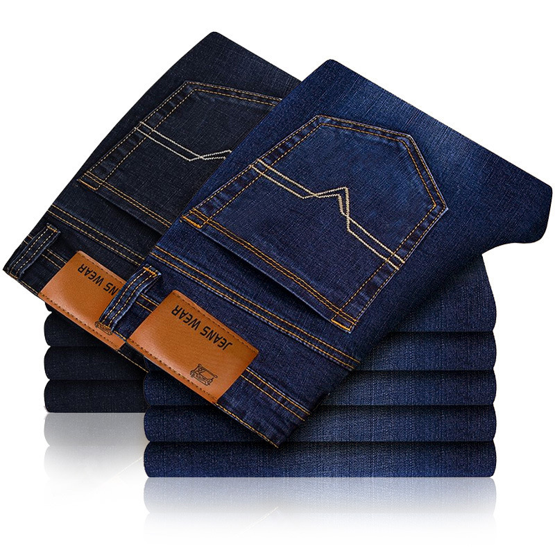 Spring and summer collection of men's slim-fit straight-leg brushed white denim trousers and men's casual large-sized loose stretch pants are trendy