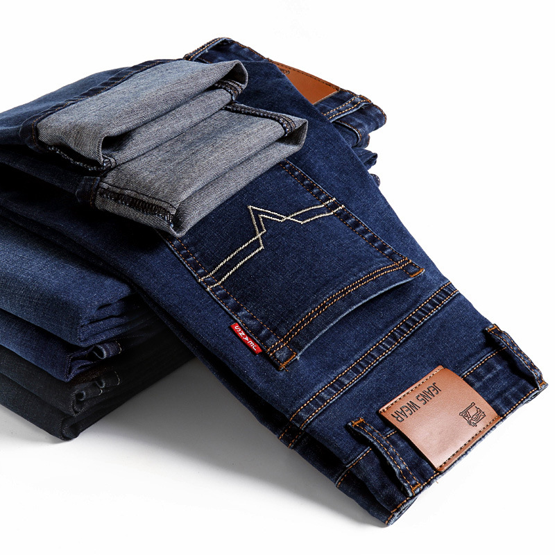 Spring and summer collection of men's slim-fit straight-leg brushed white denim trousers and men's casual large-sized loose stretch pants are trendy Item Picture