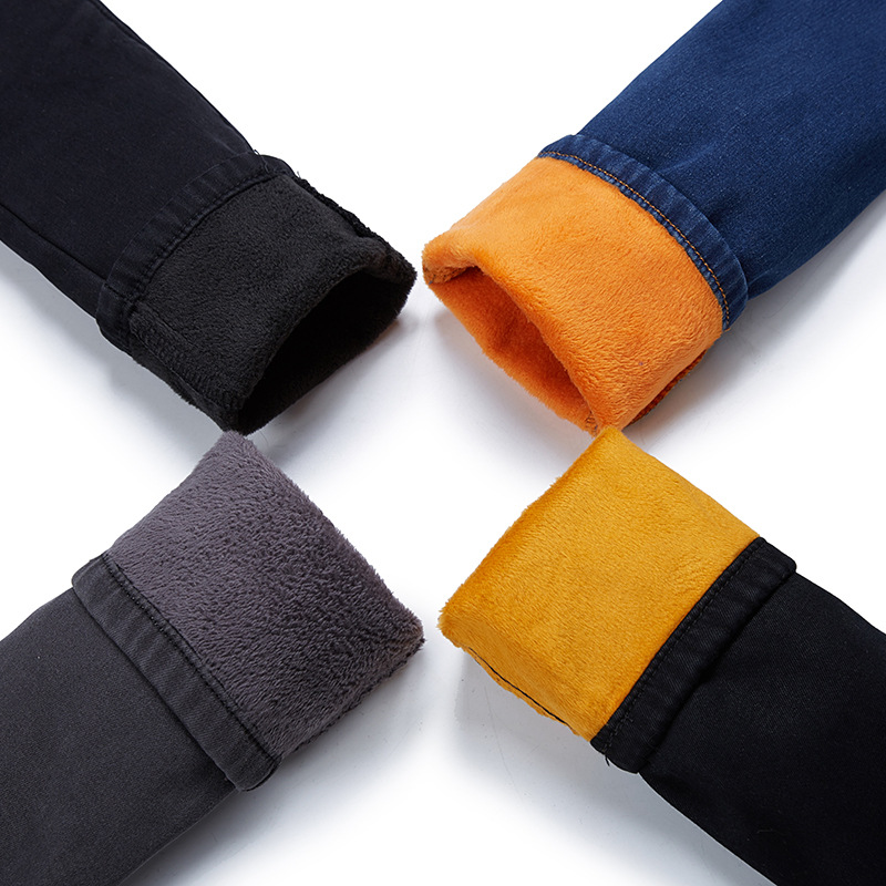 Winter high-waisted, fleece extended jeans for women, thickened fleece nine-inch skinny pants, grey oversized pencil pants