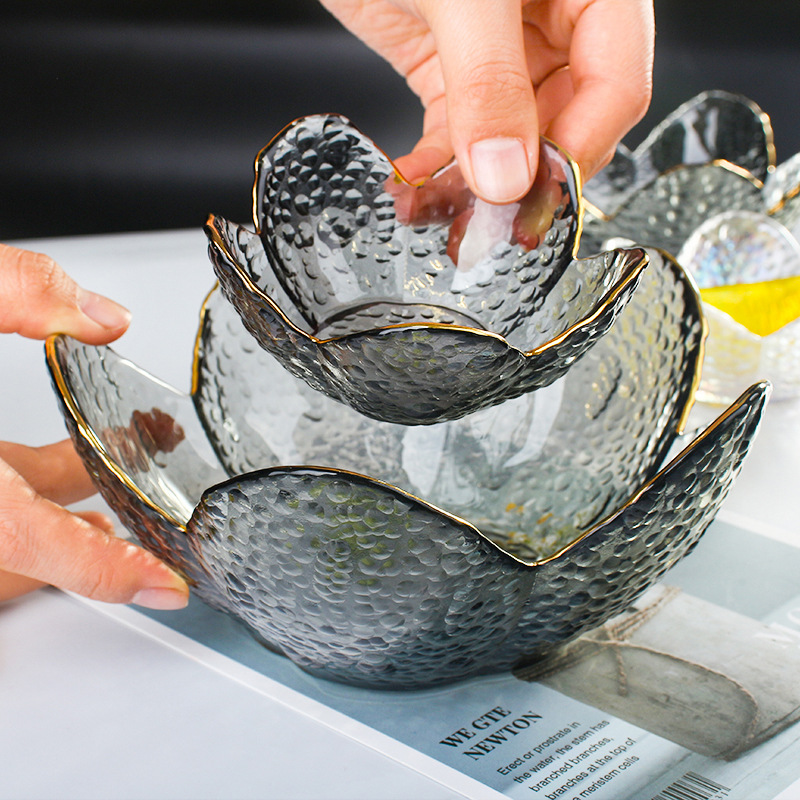 创意金边花瓣碗 新款透明家用玻璃碗 创意沙拉碗餐具批发厂家直销图